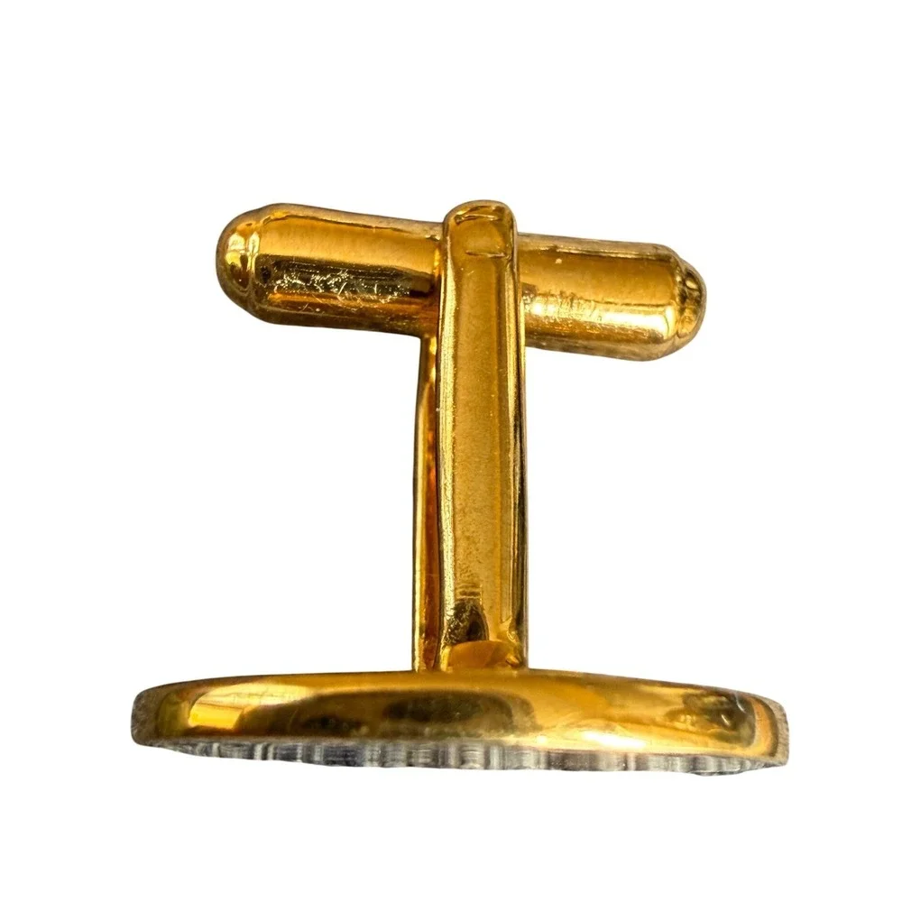 Brooks Brothers Gold Tone Oval Cufflinks with Golden Fleece Logo Toggle Back VTG